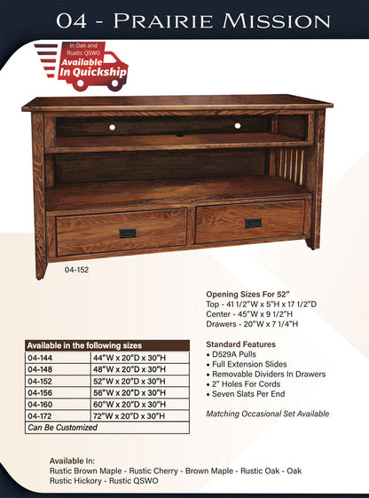 Prairie Mission  2 Drawer Open TV Stand – 52"W