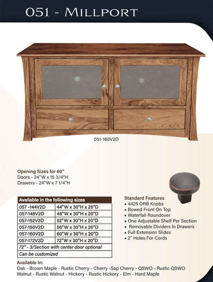 Millport  2 Drawer TV Stand – 60"W