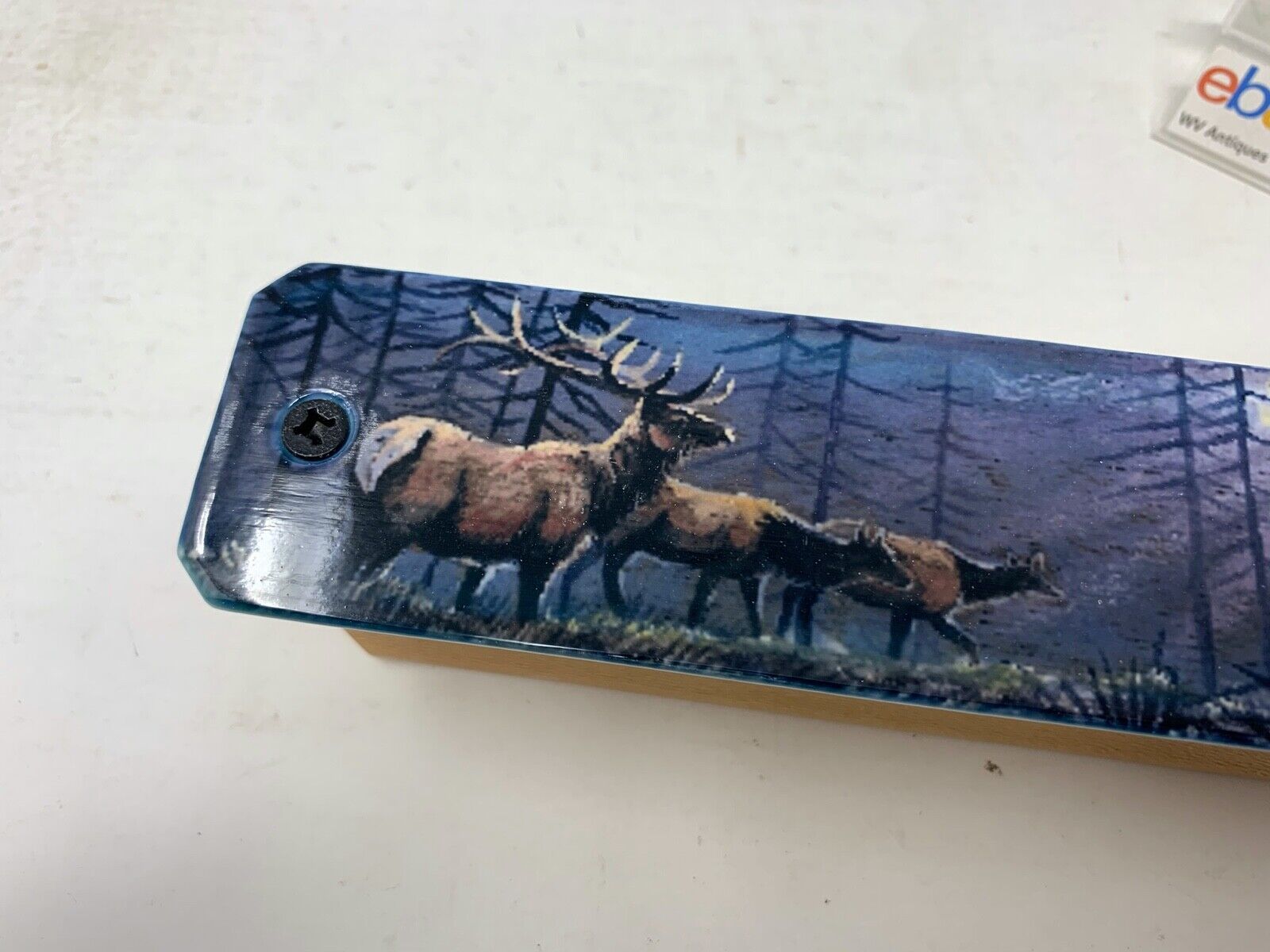 Wooden Amish Crafted Painted Lid Turkey Box Call - Elk Scene - New, Unused!