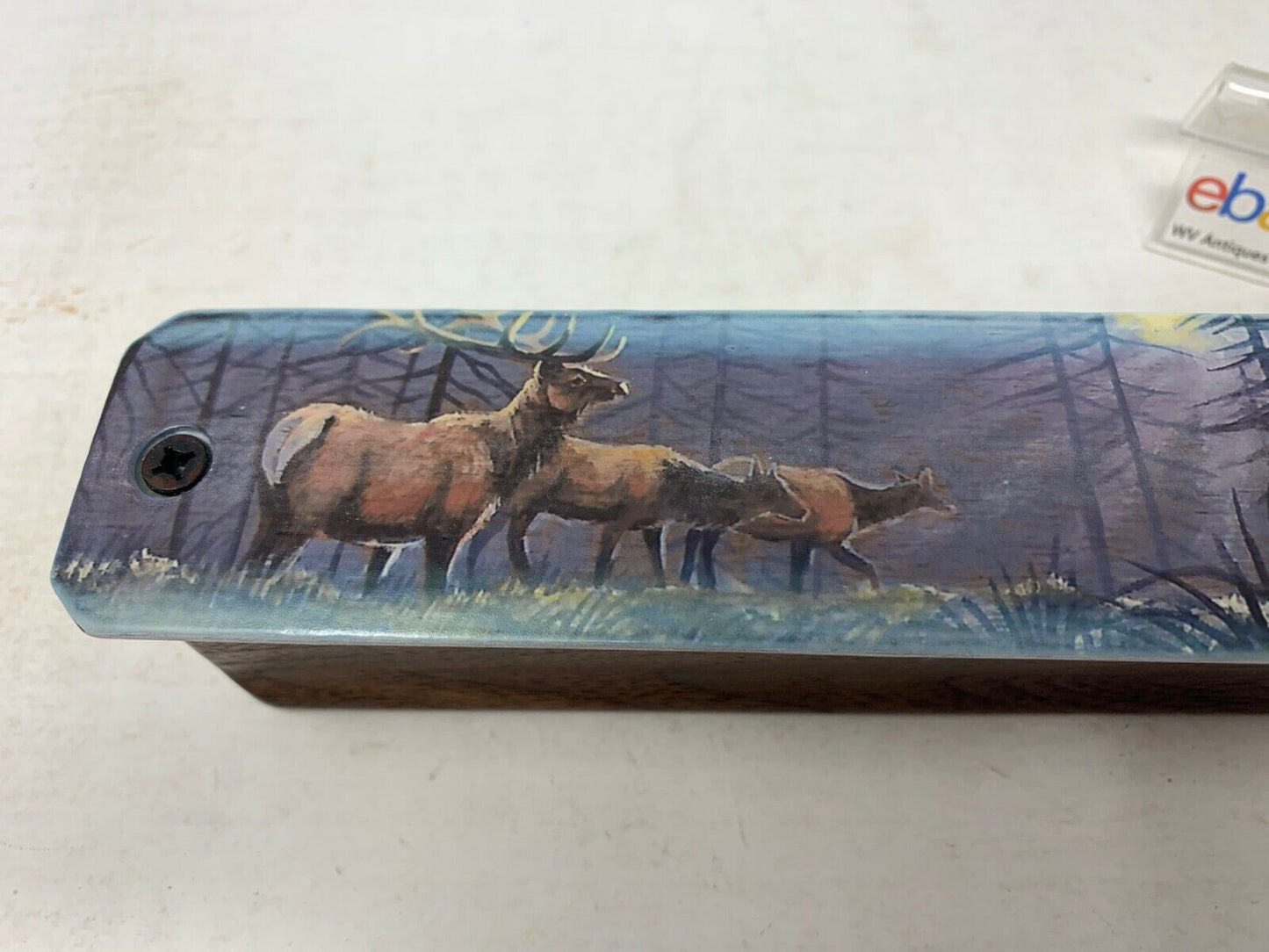 Wooden Amish Crafted Painted Lid Turkey Box Call - Elk Scene - New, Unused!