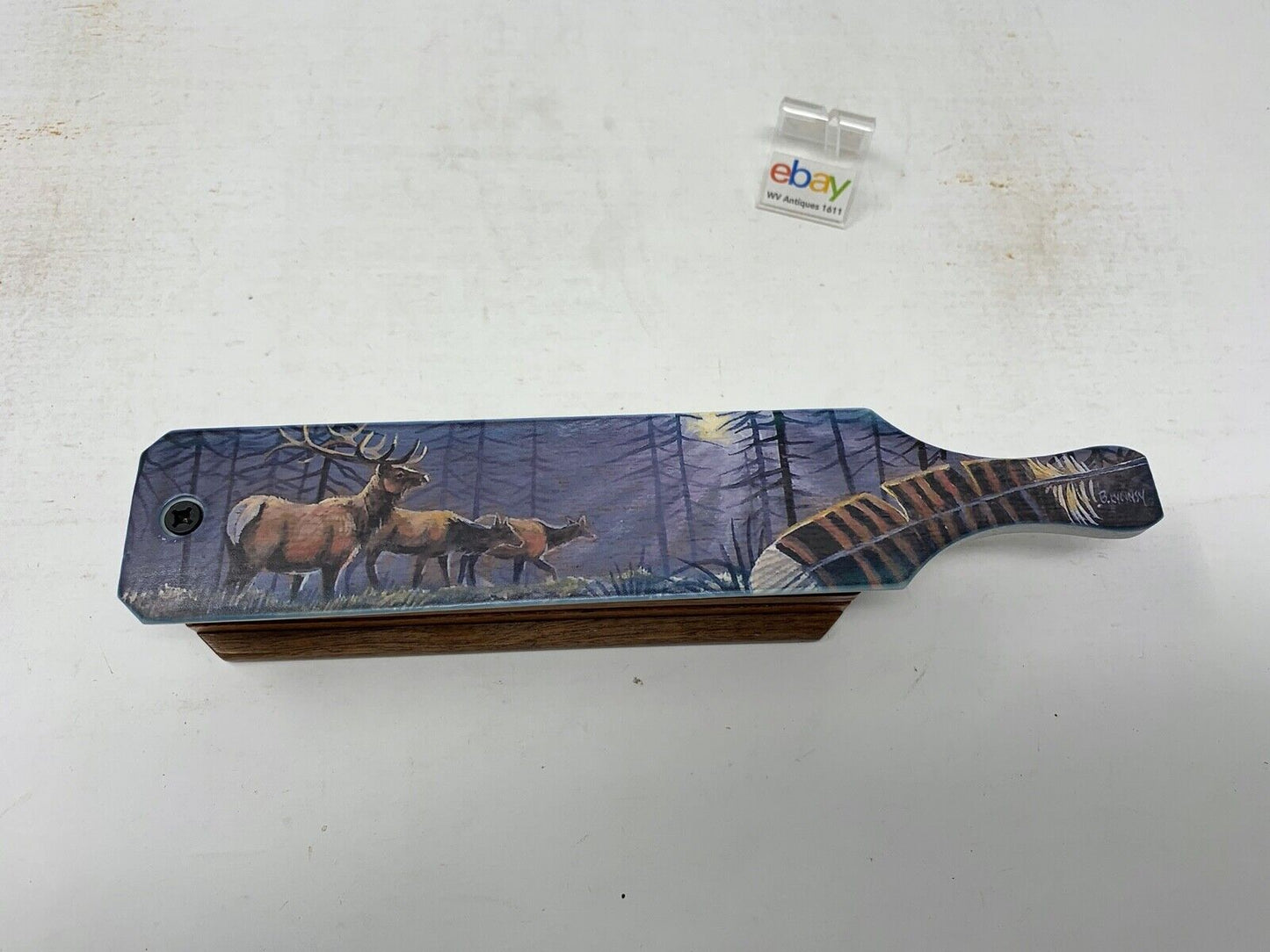 Wooden Amish Crafted Painted Lid Turkey Box Call - Elk Scene - New, Unused!