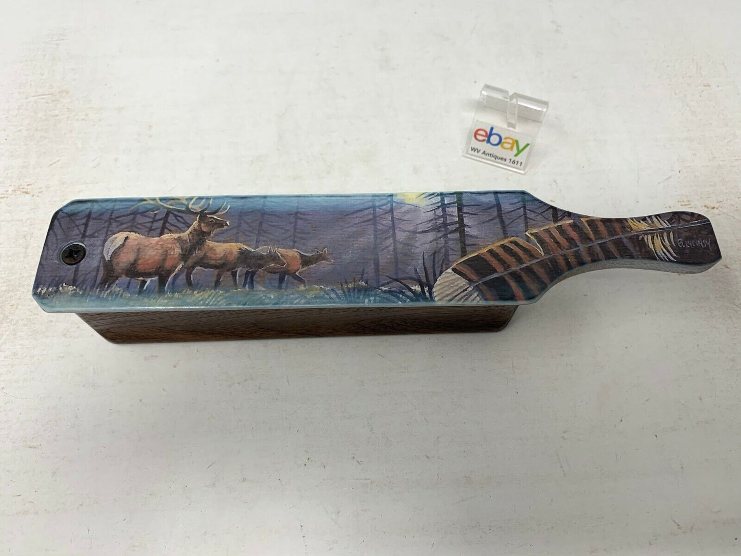 Wooden Amish Crafted Painted Lid Turkey Box Call - Elk Scene - New, Unused!