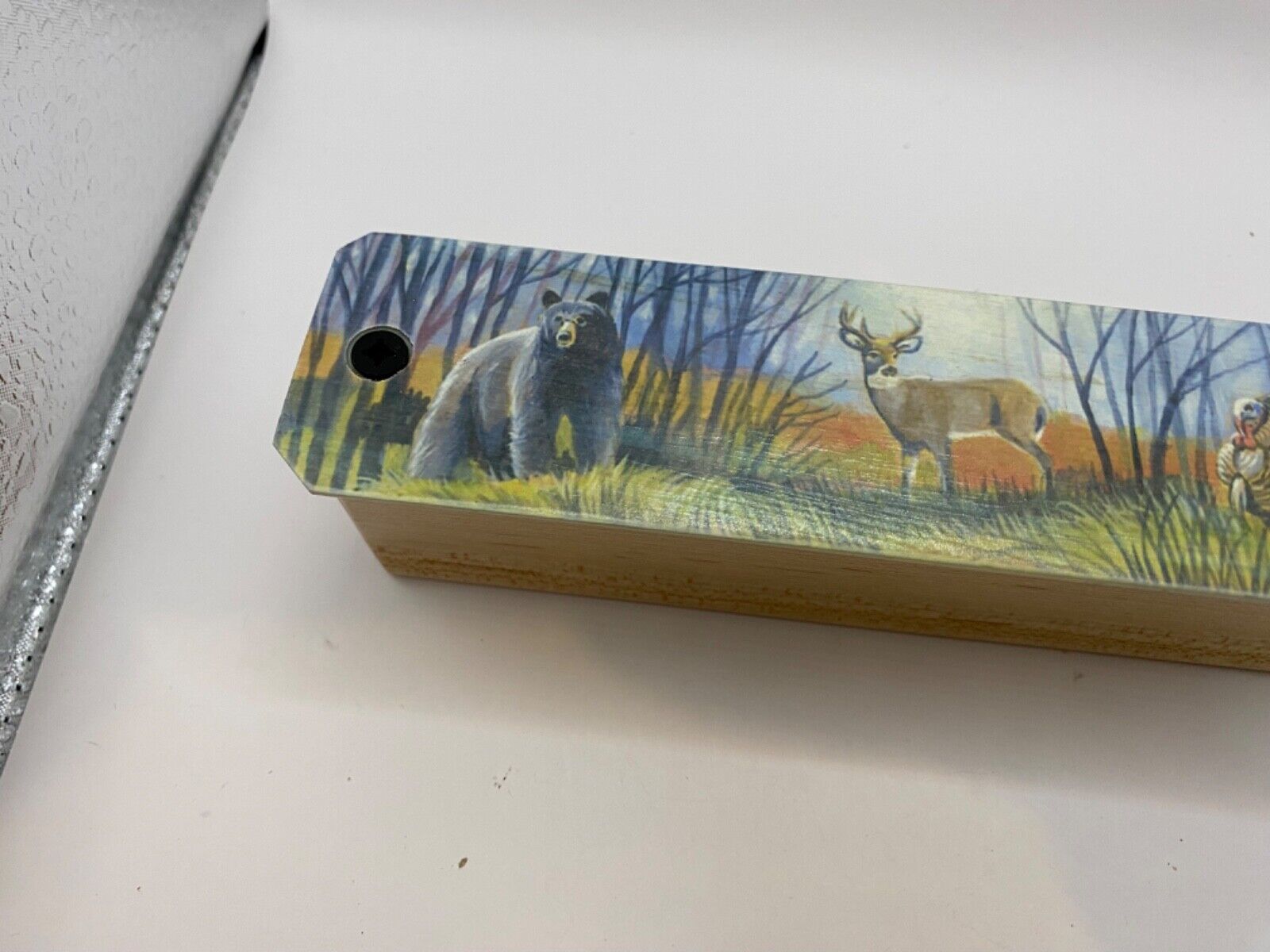 Wooden Amish Crafted Painted Lid Turkey Box Call - Wildlife Scene - New, Unused!