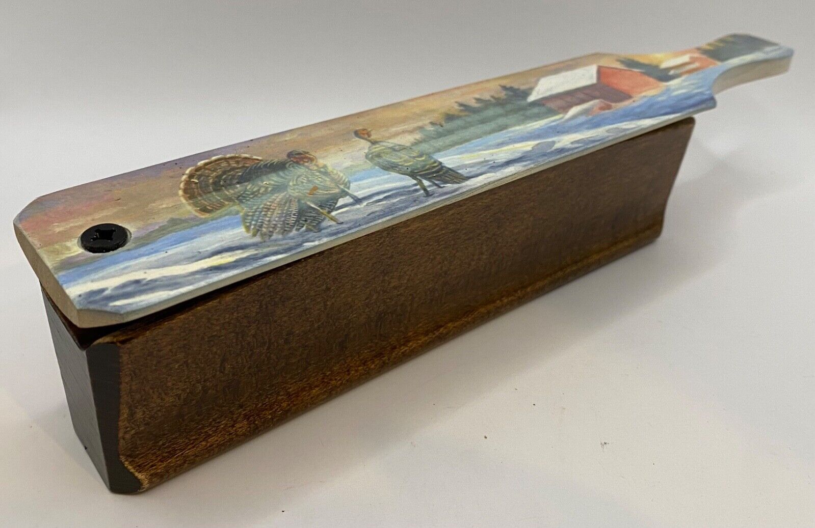 Wooden Amish Crafted Painted Lid Turkey Box Call - Winter Scene - New, Unused!