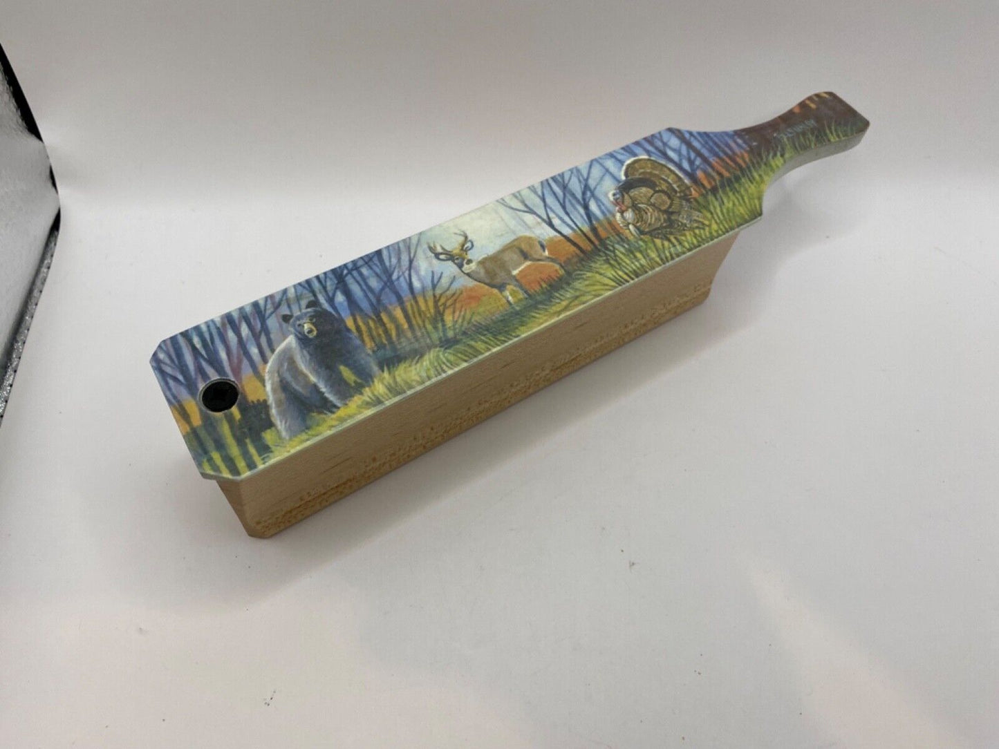 Wooden Amish Crafted Painted Lid Turkey Box Call - Wildlife Scene - New, Unused!