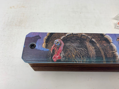 Wooden Amish Crafted Painted Lid Turkey Box Call - Turkey Scene - New, Unused!