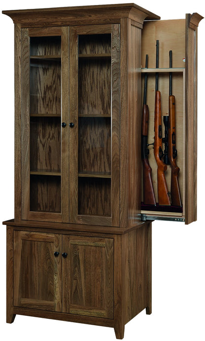7 Gun Deluxe Bookcase with Hidden Gun Cabinet and Glass Doors