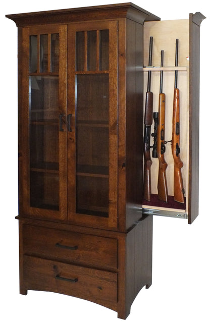 7 Gun Mission Bookcase with Hidden Gun Cabinet with Glass Doors
