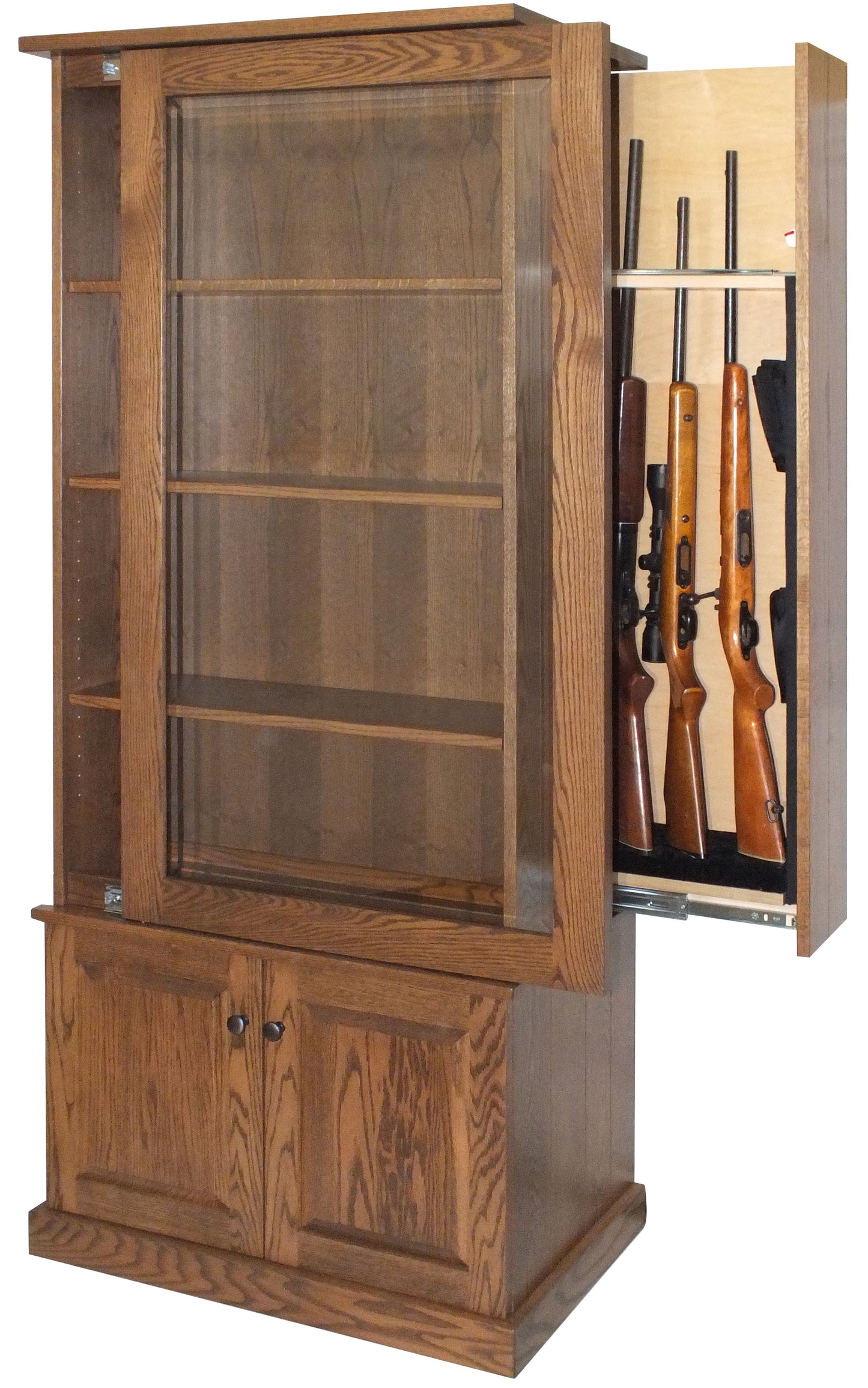 7 Gun Bookcase / Curio with Hidden Gun Cabinet and Slider Glass Door