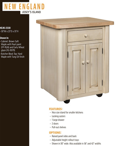 New England Josey’s Kitchen Island – 30” Wide