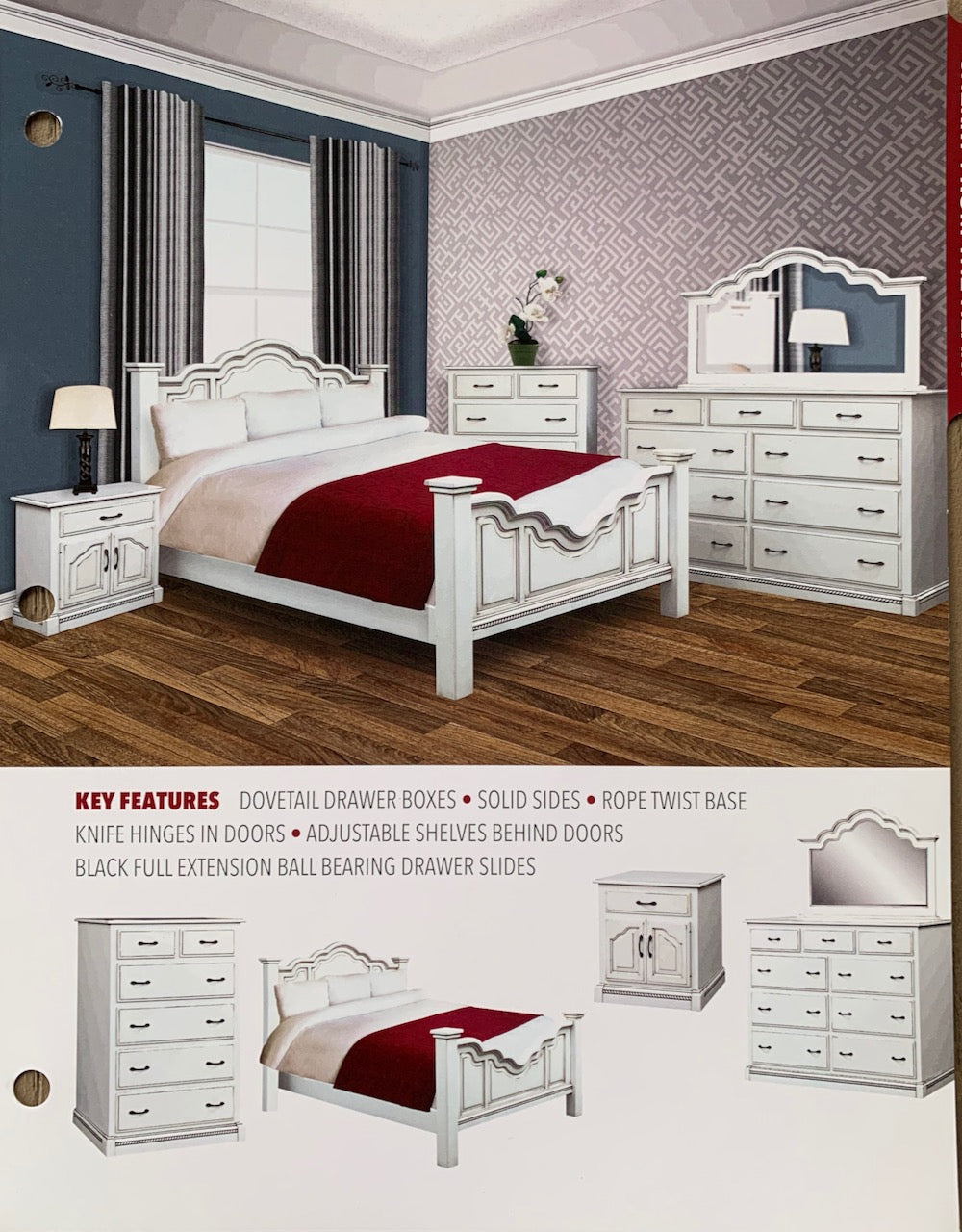 Cherry From The Heart Bedroom Set in White Rub Through Finish