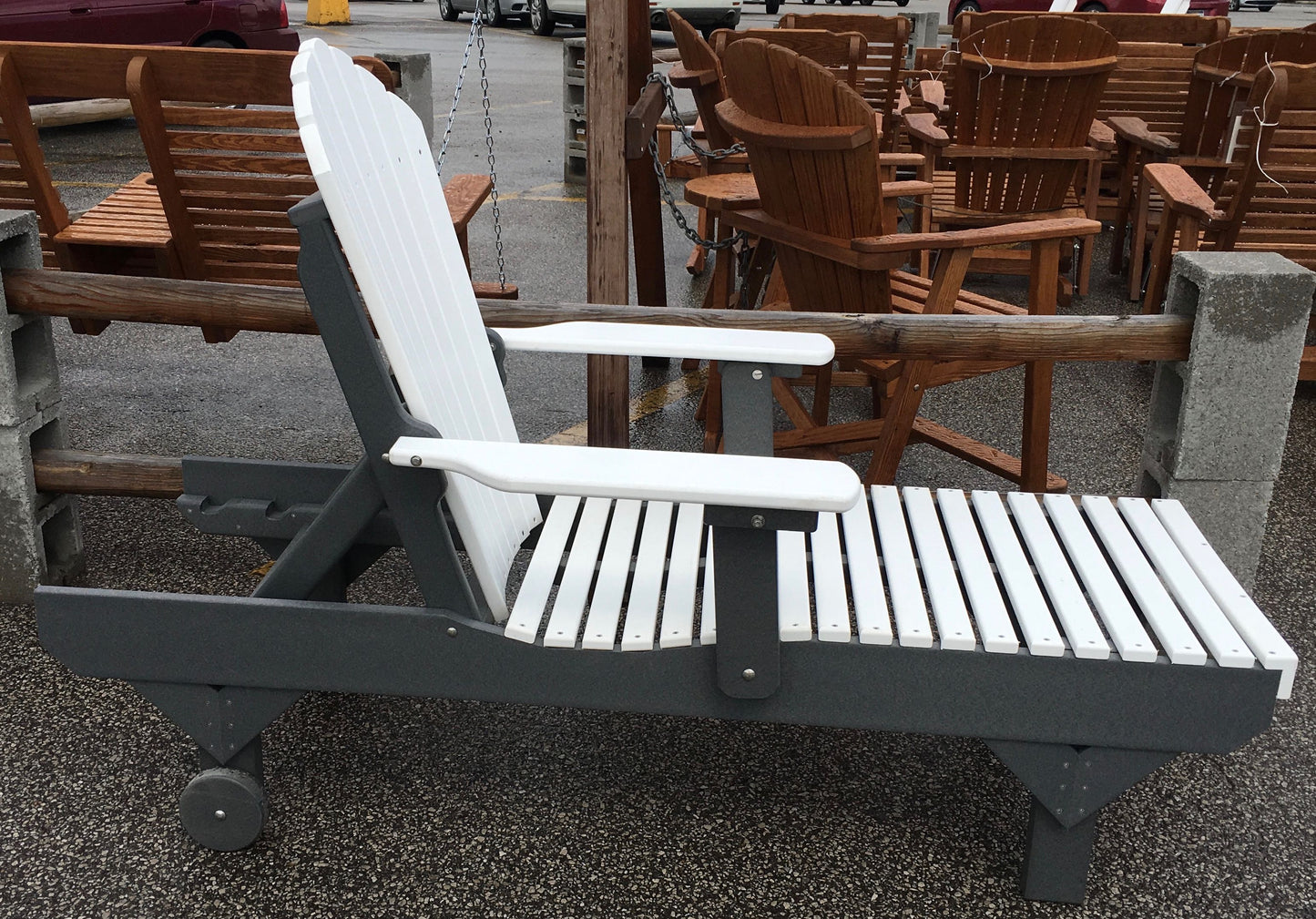 Poly Adirondack Chaise Lounge in White on Dark Gray