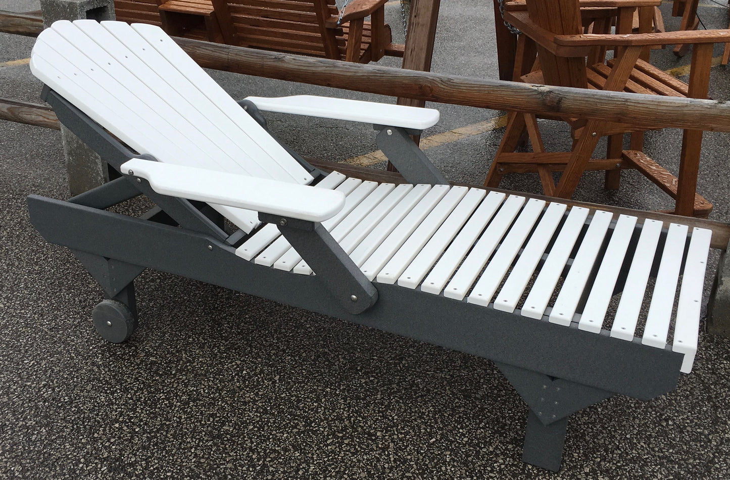 Poly Adirondack Chaise Lounge in White on Dark Gray