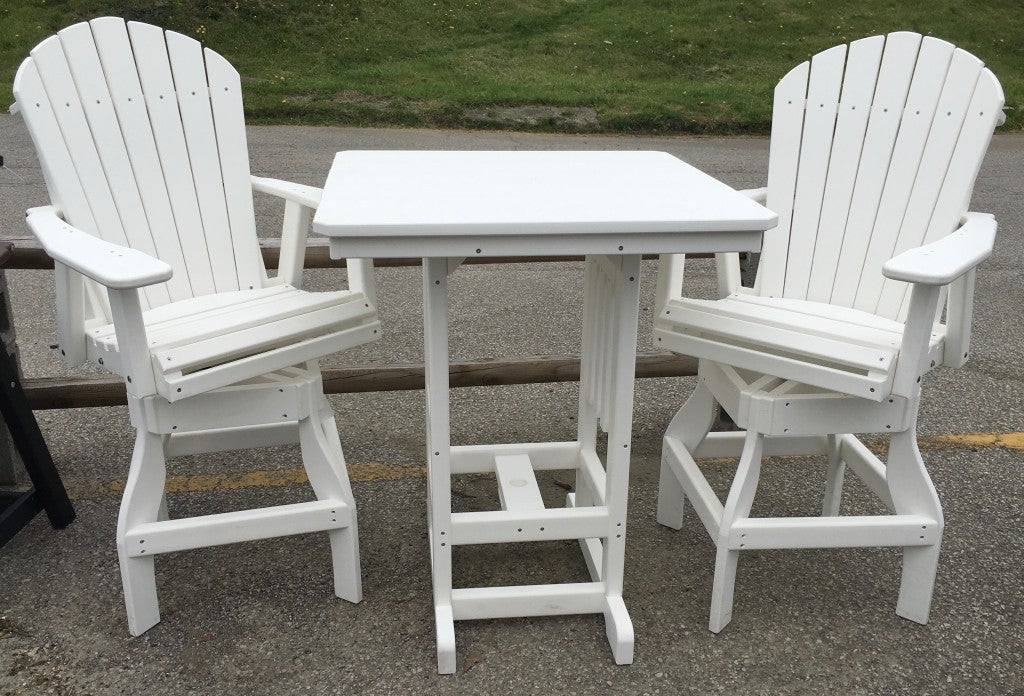 Poly 33″ Square Bar Height Table and Adirondack Swivel Bar Stool Set