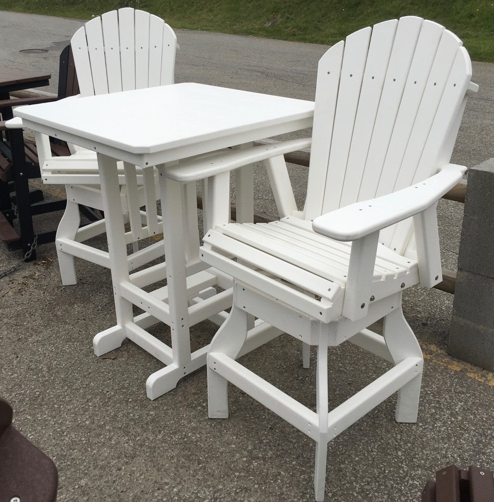 Poly 33″ Square Bar Height Table and Adirondack Swivel Bar Stool Set