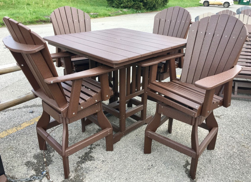 Poly 44″ Square Bar Height Table and Adirondack Swivel Bar Stool Set