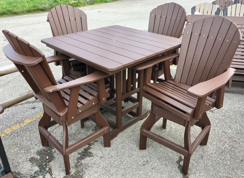 Poly 44″ Square Bar Height Table and Adirondack Swivel Bar Stool Set