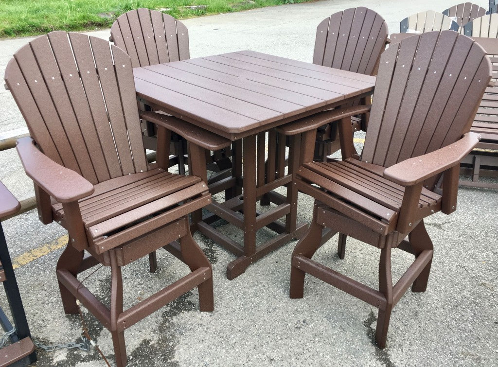 Poly 44″ Square Bar Height Table and Adirondack Swivel Bar Stool Set