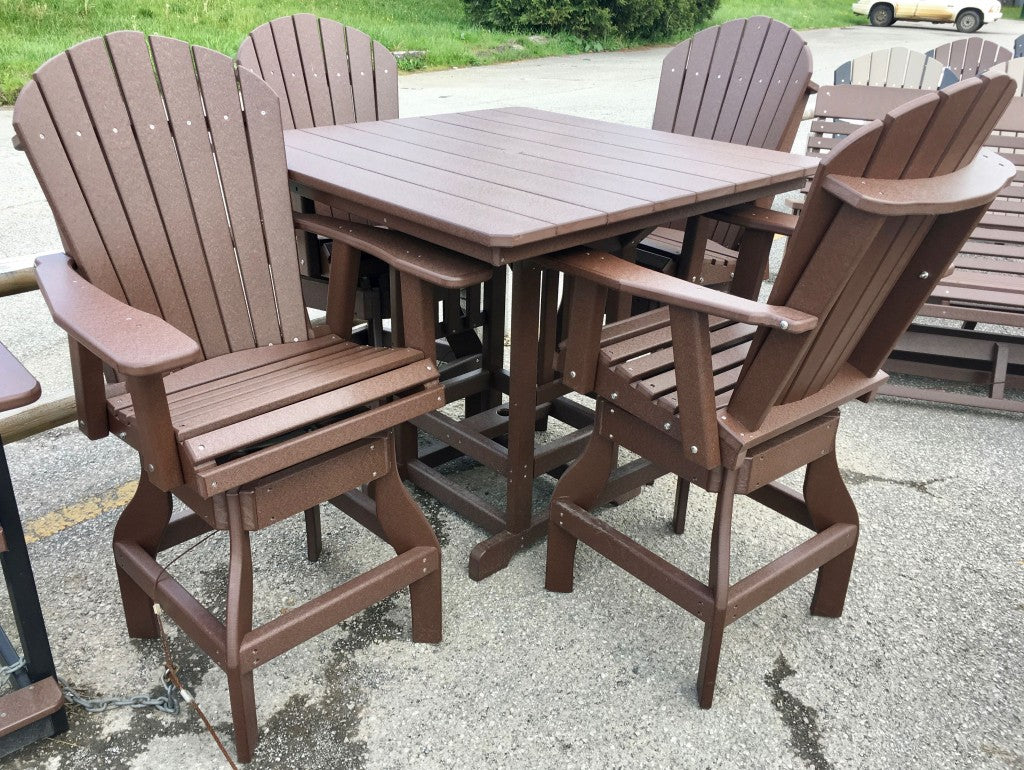 Poly 44″ Square Bar Height Table and Adirondack Swivel Bar Stool Set