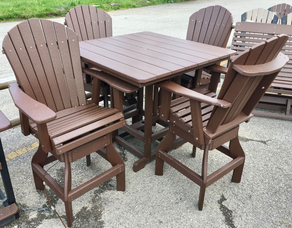 Poly 44″ Square Bar Height Table and Adirondack Swivel Bar Stool Set