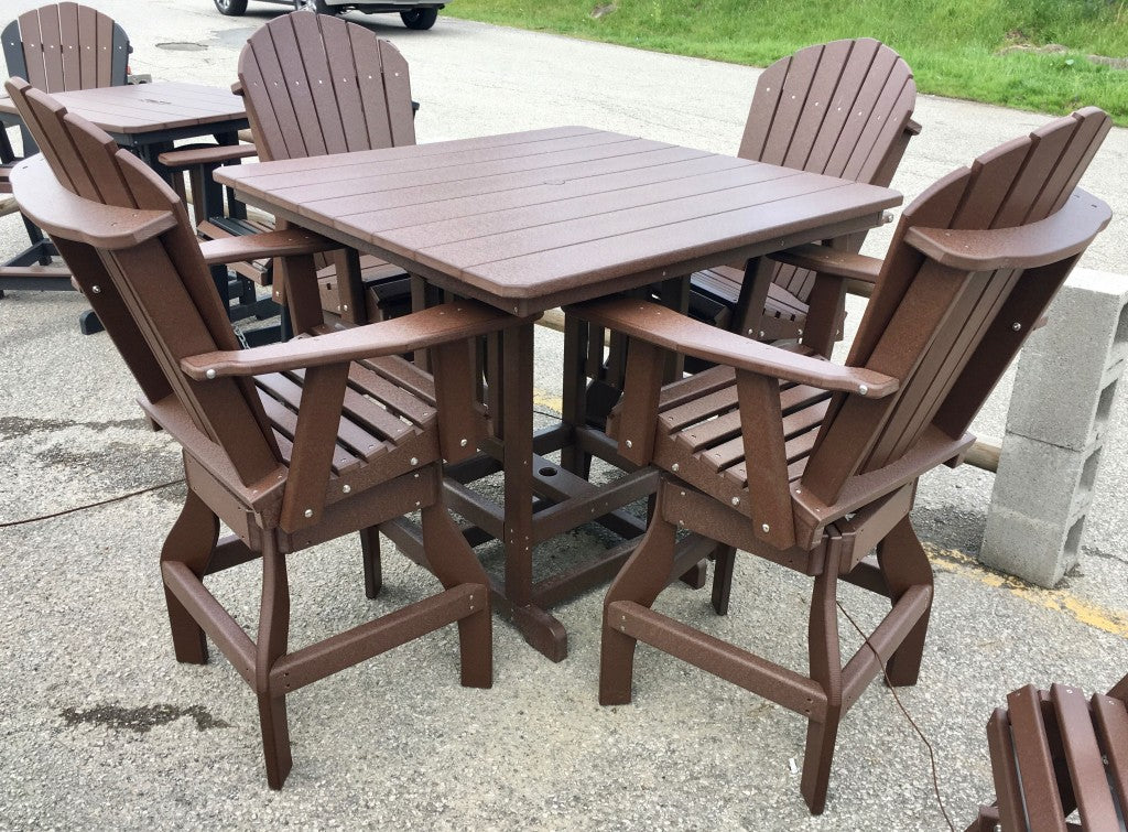 Poly 44″ Square Bar Height Table and Adirondack Swivel Bar Stool Set