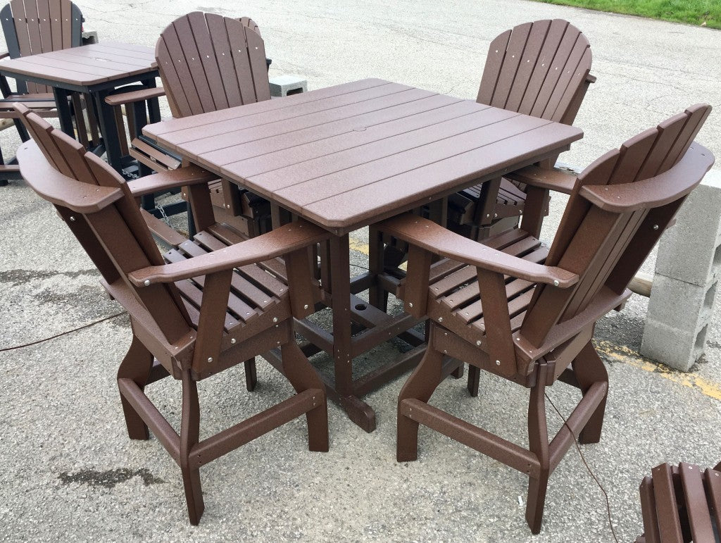 Poly 44″ Square Bar Height Table and Adirondack Swivel Bar Stool Set