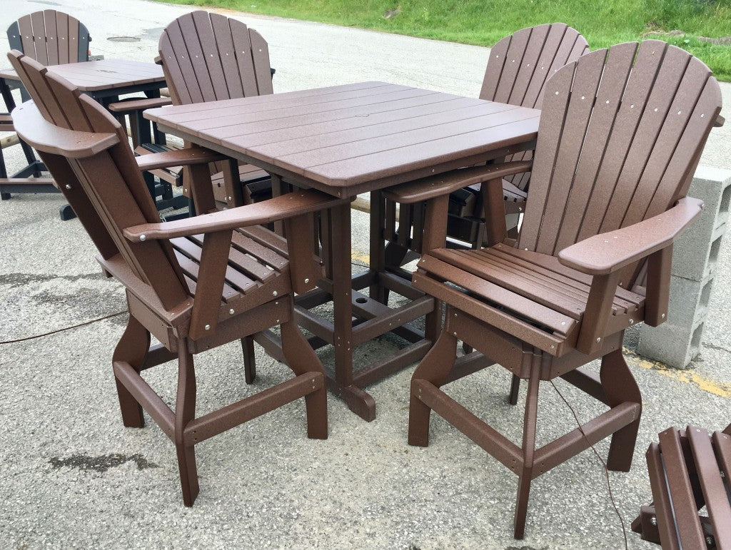 Poly 44″ Square Bar Height Table and Adirondack Swivel Bar Stool Set