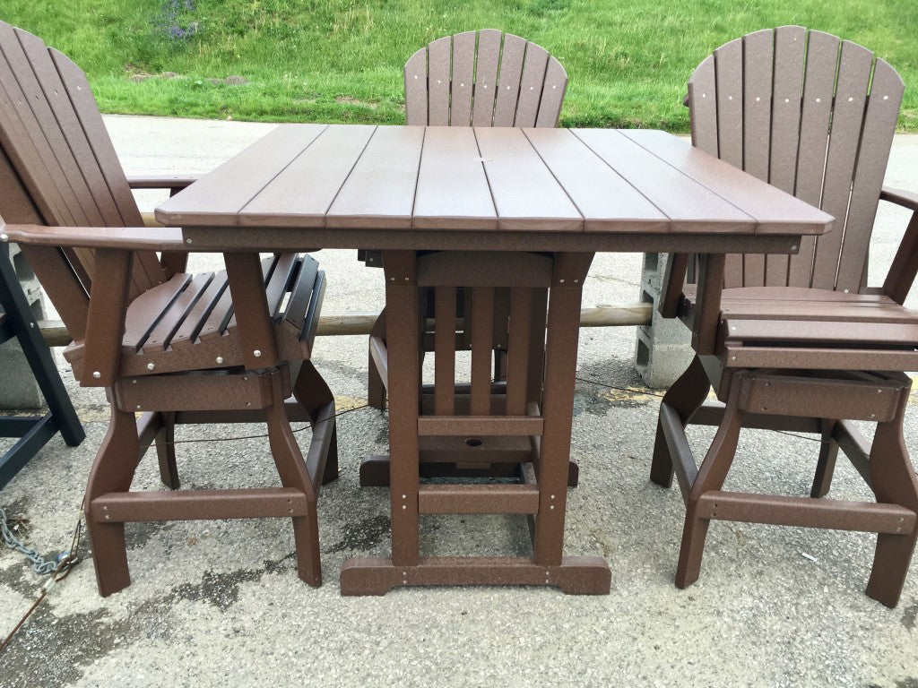 Poly 44″ Square Bar Height Table and Adirondack Swivel Bar Stool Set