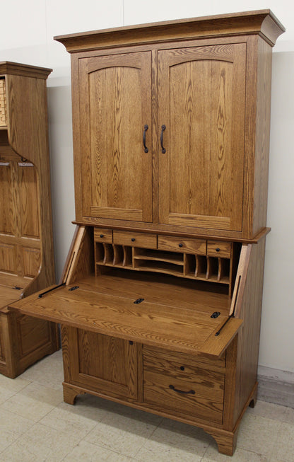 Deluxe Mission Secretary Desk with Hutch Top