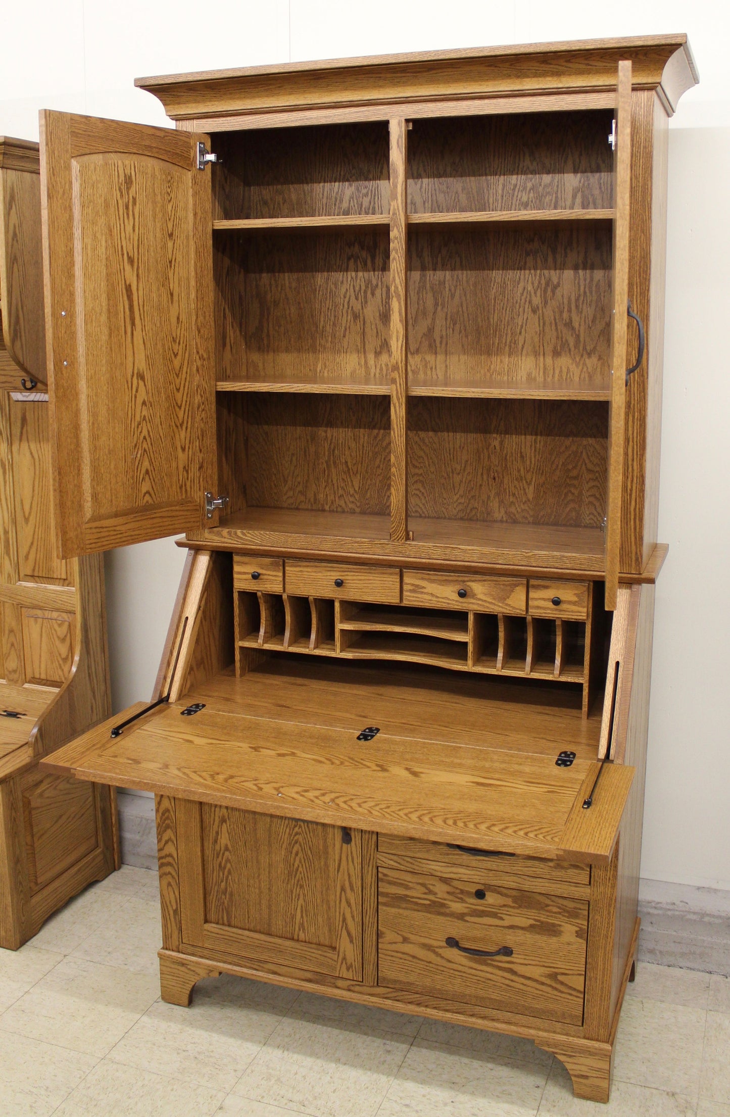 Deluxe Mission Secretary Desk with Hutch Top