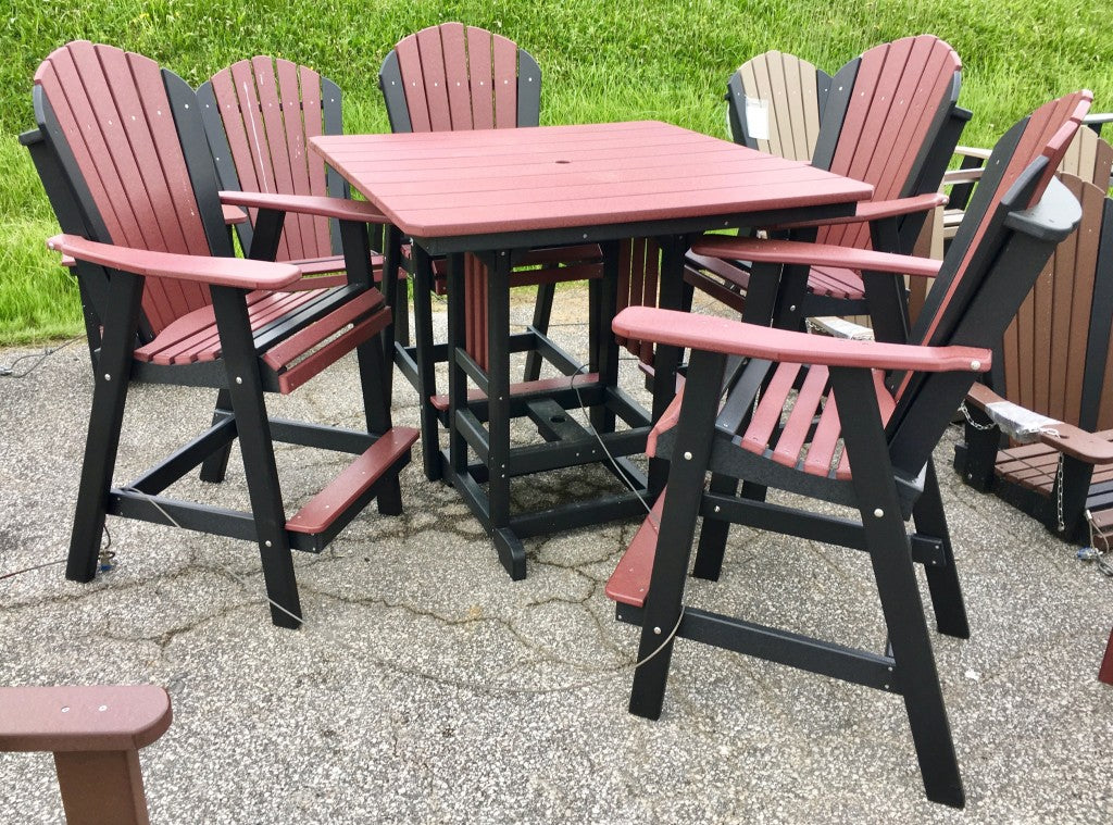 Poly 44″ Square Bar Height Table and Adirondack Chair Set