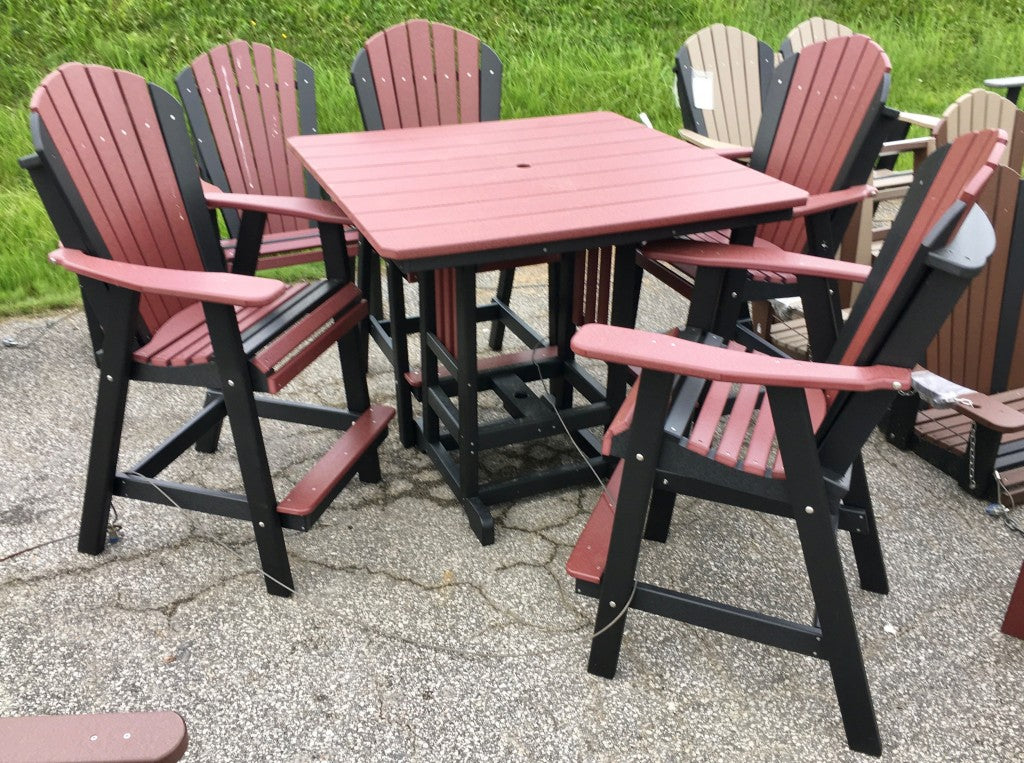 Poly 44″ Square Bar Height Table and Adirondack Chair Set