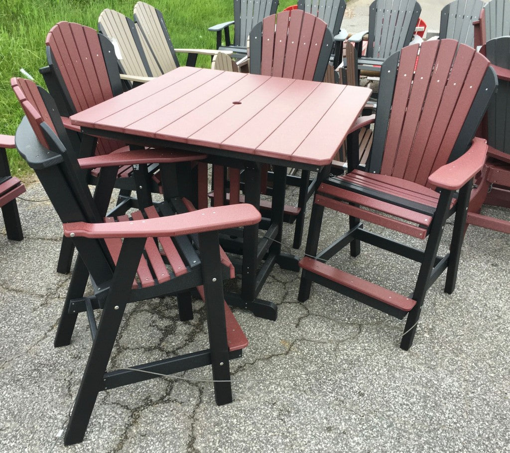 Poly 44″ Square Bar Height Table and Adirondack Chair Set