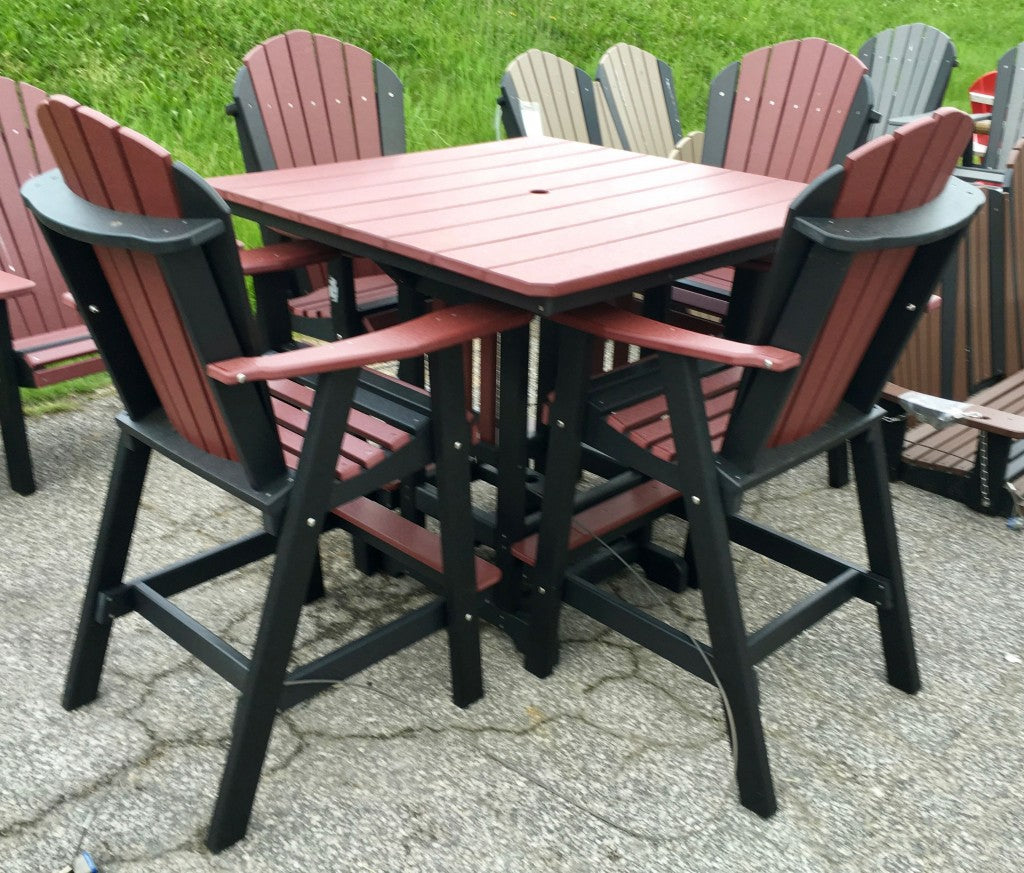 Poly 44″ Square Bar Height Table and Adirondack Chair Set