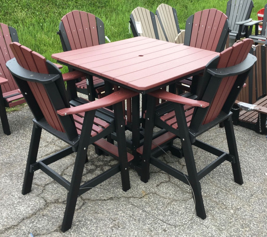 Poly 44″ Square Bar Height Table and Adirondack Chair Set