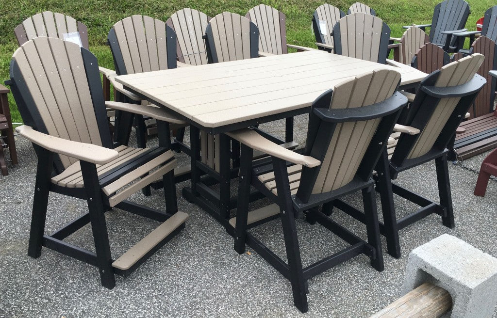 Poly 44″ x 72″ Rectangular Counter Height Table and Adirondack Dining Chair