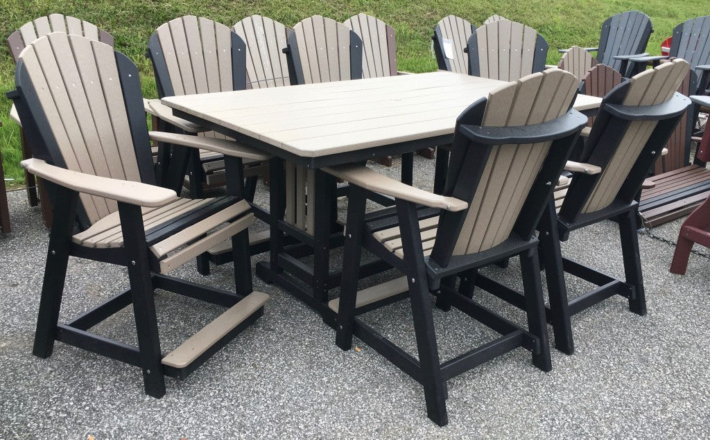 Poly 44″ x 72″ Rectangular Counter Height Table and Adirondack Dining Chair