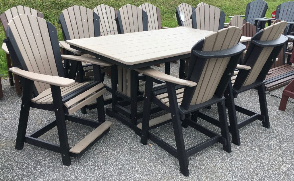 Poly 44″ x 72″ Rectangular Counter Height Table and Adirondack Dining Chair