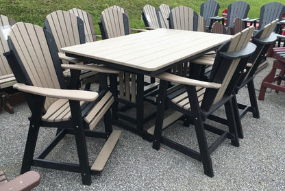 Poly 44″ x 72″ Rectangular Counter Height Table and Adirondack Dining Chair