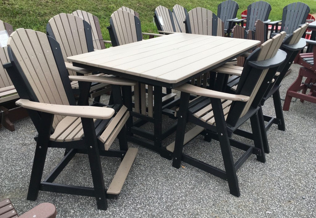 Poly 44″ x 72″ Rectangular Counter Height Table and Adirondack Dining Chair