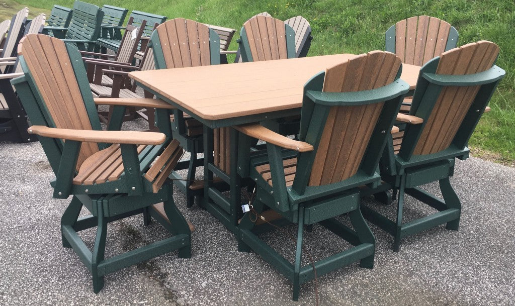 Poly 44″ x 72″ Rectangular Counter Height Table and Adirondack Swivel Chair Set