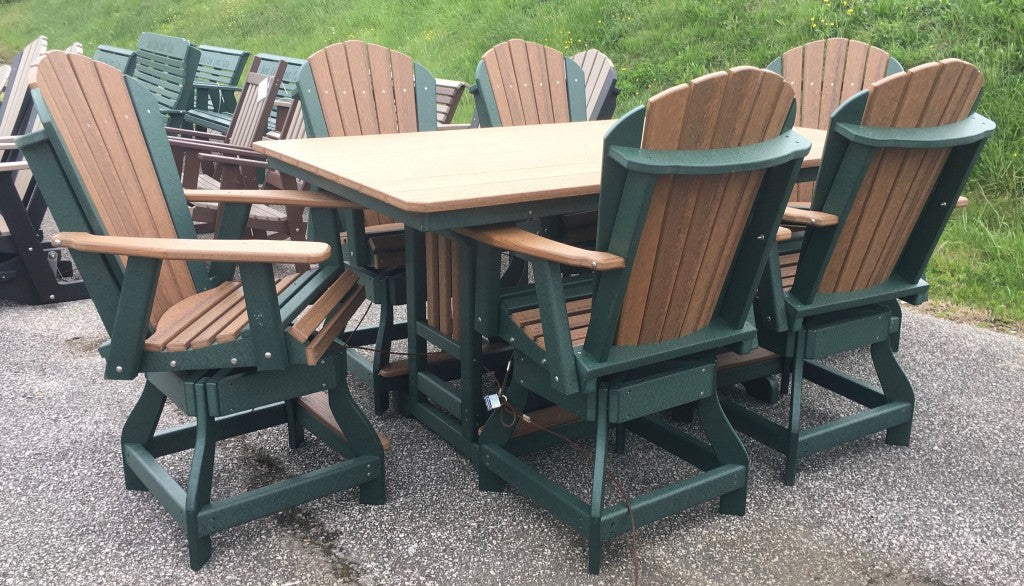 Poly 44″ x 72″ Rectangular Counter Height Table and Adirondack Swivel Chair Set