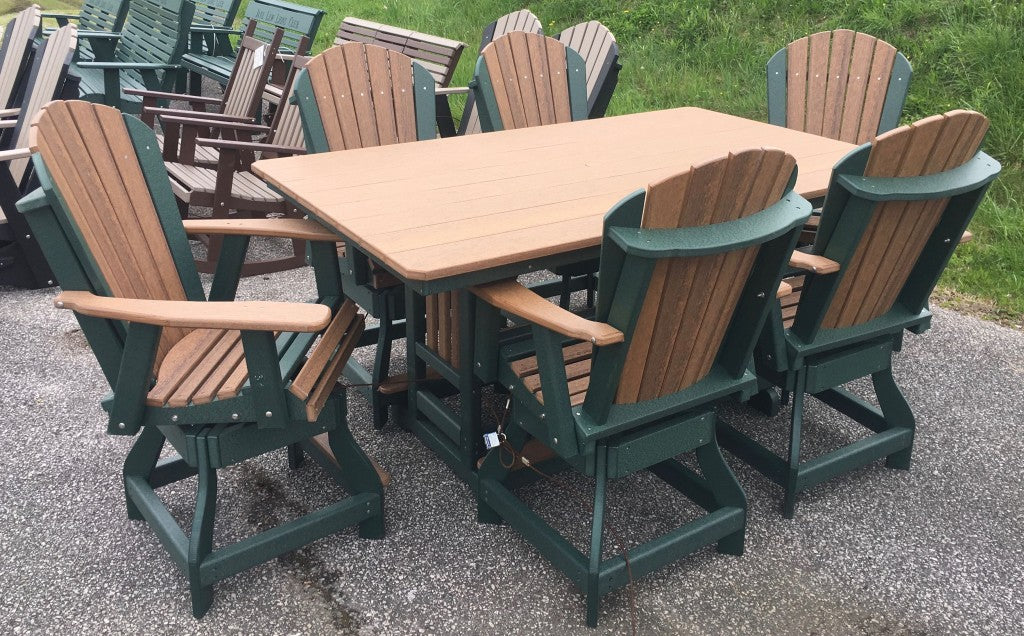 Poly 44″ x 72″ Rectangular Counter Height Table and Adirondack Swivel Chair Set