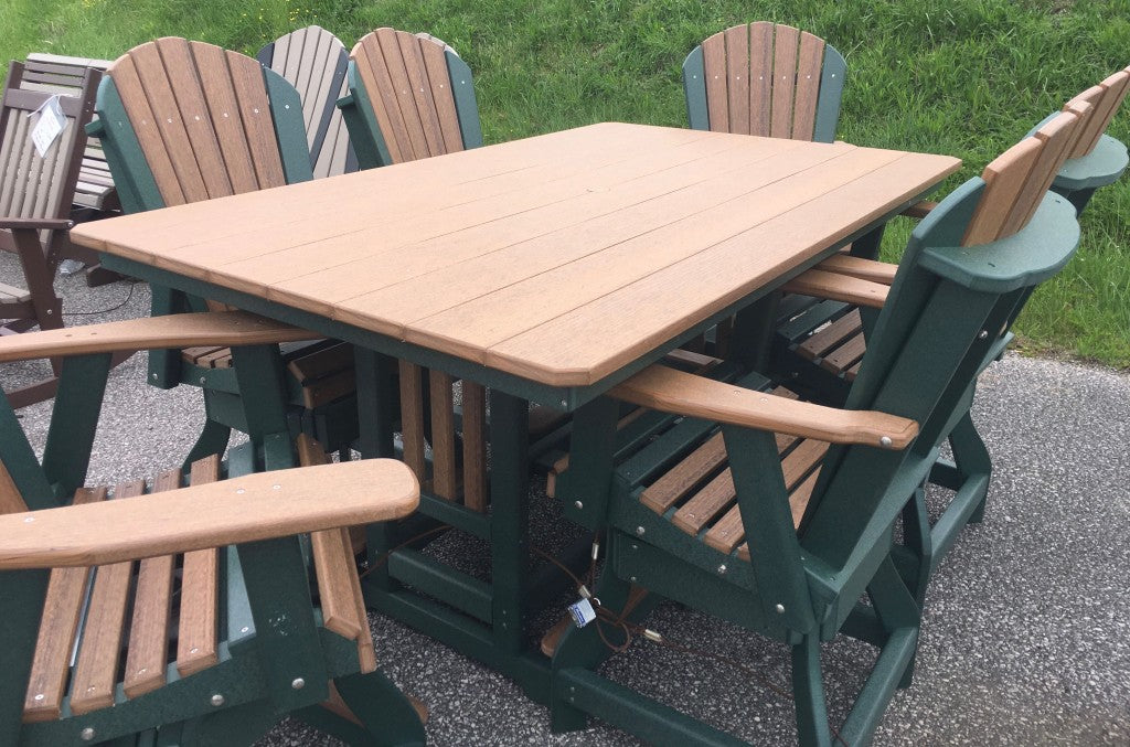 Poly 44″ x 72″ Rectangular Counter Height Table and Adirondack Swivel Chair Set