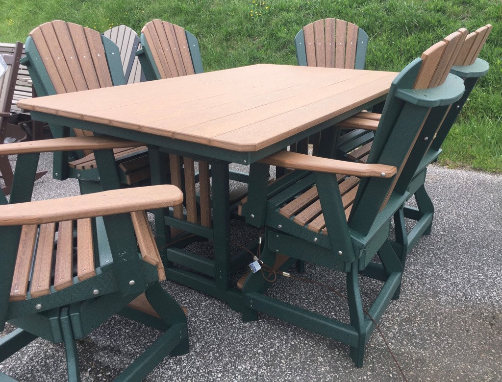 Poly 44″ x 72″ Rectangular Counter Height Table and Adirondack Swivel Chair Set