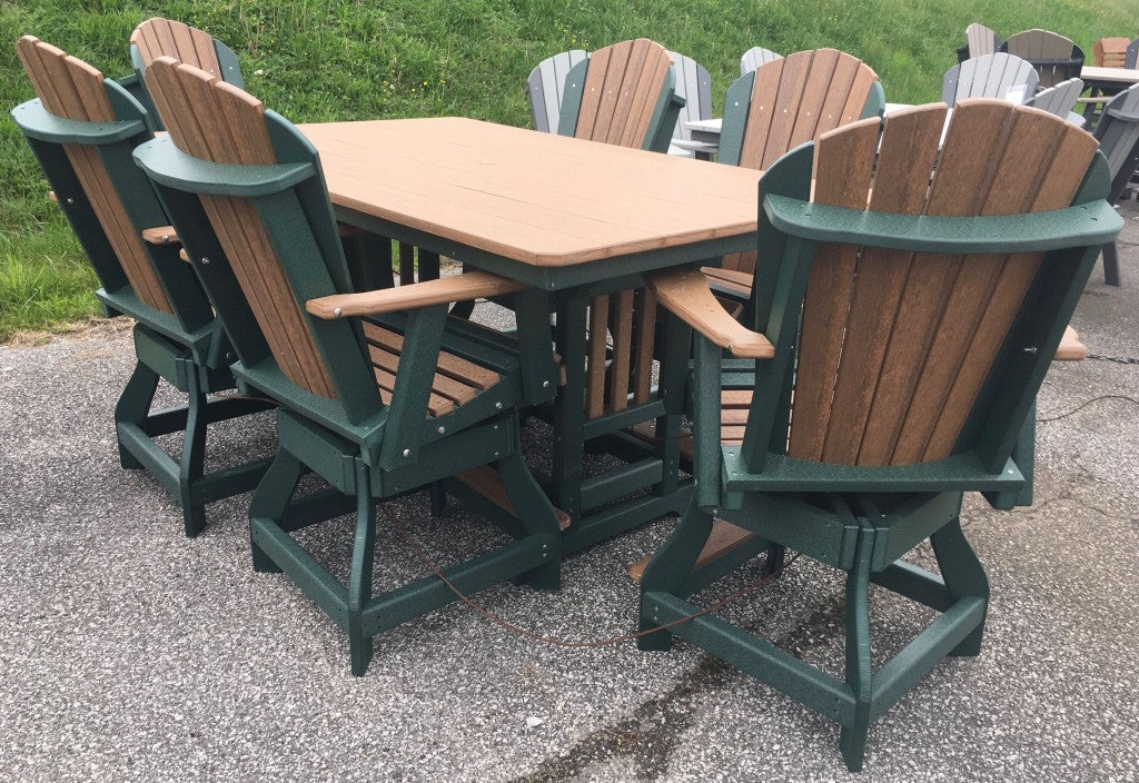 Poly 44″ x 72″ Rectangular Counter Height Table and Adirondack Swivel Chair Set