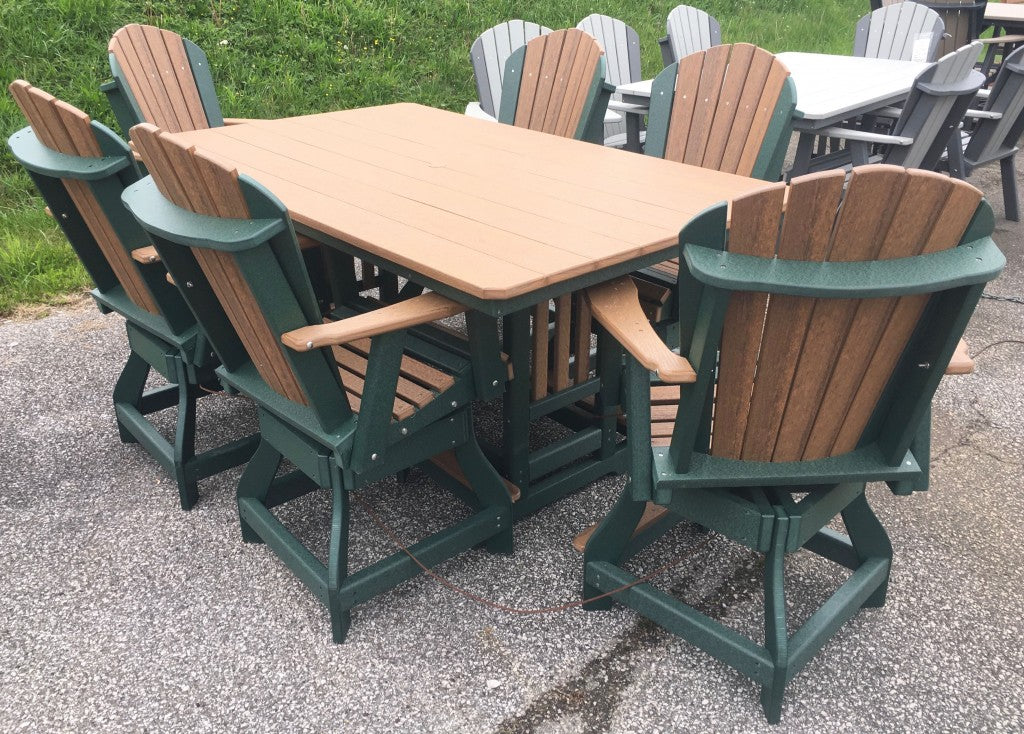 Poly 44″ x 72″ Rectangular Counter Height Table and Adirondack Swivel Chair Set