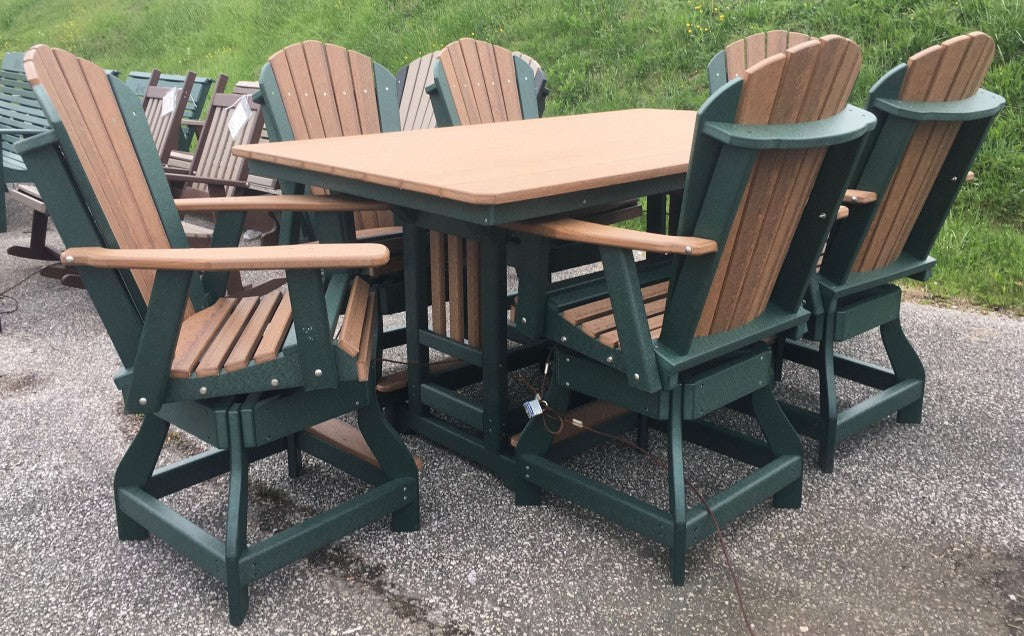 Poly 44″ x 72″ Rectangular Counter Height Table and Adirondack Swivel Chair Set