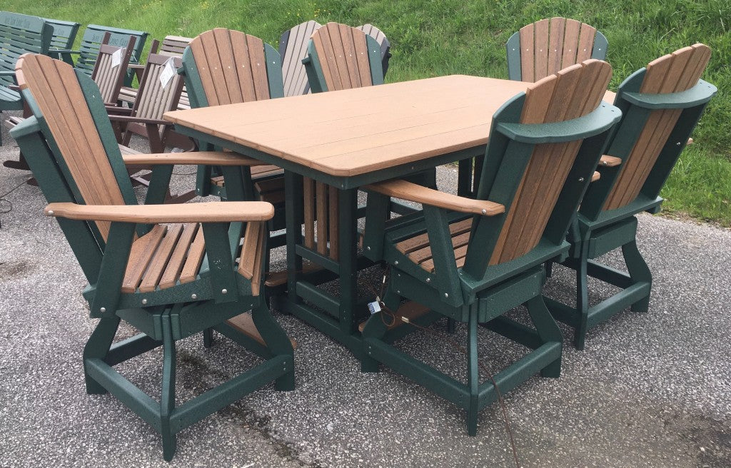 Poly 44″ x 72″ Rectangular Counter Height Table and Adirondack Swivel Chair Set