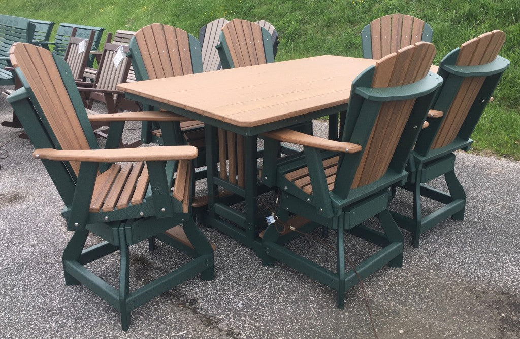 Poly 44″ x 72″ Rectangular Counter Height Table and Adirondack Swivel Chair Set